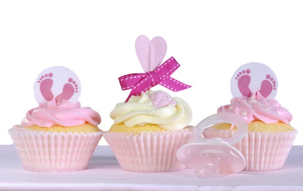 Three baby girl cupcakes against a white background — Stock Photo, Image