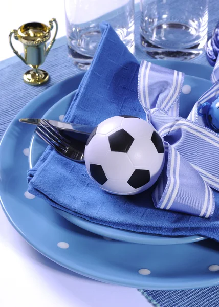 Mesa de fútbol en colores azul y blanco del equipo - clos — Foto de Stock