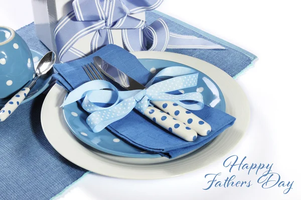 Happy Fathers Day blue table setting — Stock Photo, Image