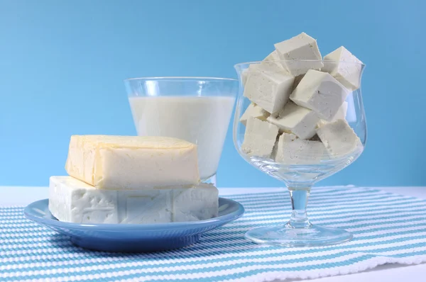 Health food dairy free soy and goats cheese food group — Stock Image Health food dairy free soy and goats cheese food group Royalty Free Stock Images