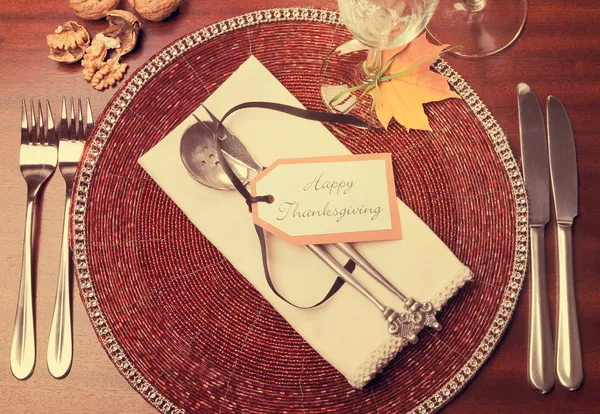 Beautiful Autumn Fall theme Thanksgiving dinner table place sett — Stock Photo, Image