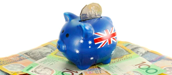 Australische geld met Piggy Bank Rechtenvrije Stockfoto's