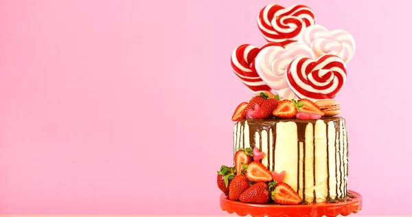 Valentijnsdag candyland druppel taart banner. — Stockfoto