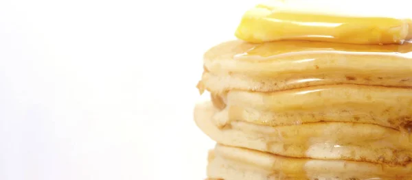 Stack of pancakes closeup. Banner. — Stock Photo, Image