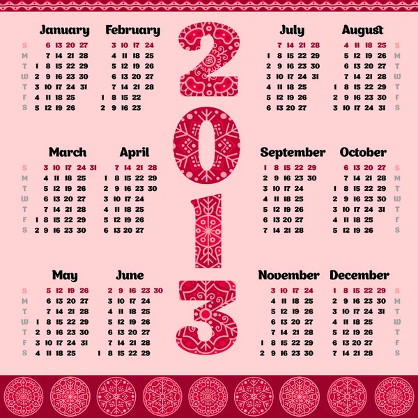 Vector kalender voor 2013 jaar — Stockvector