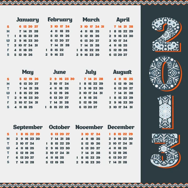 Vektorkalender für das Jahr 2013 — Stockvektor