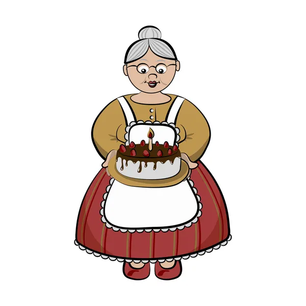 Vieille dame avec gâteau birhday — Image vectorielle