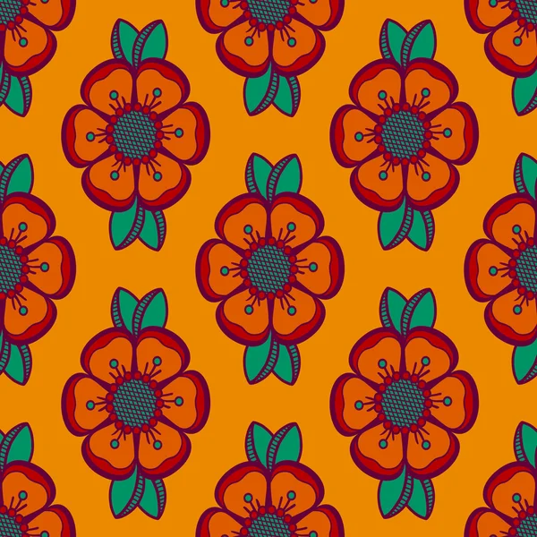 Fashion pattern with flowers in orange color — Stock Vector