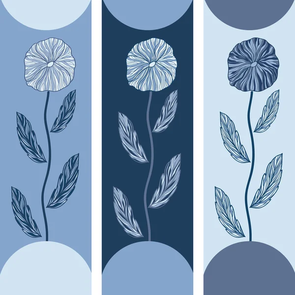 Tres banderas florales con flores azules — Vector de stock
