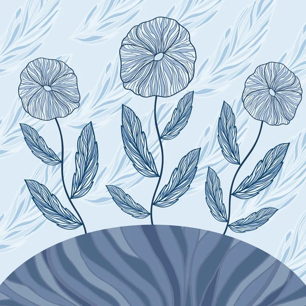 Přání s třemi modrými květy — Stockový vektor