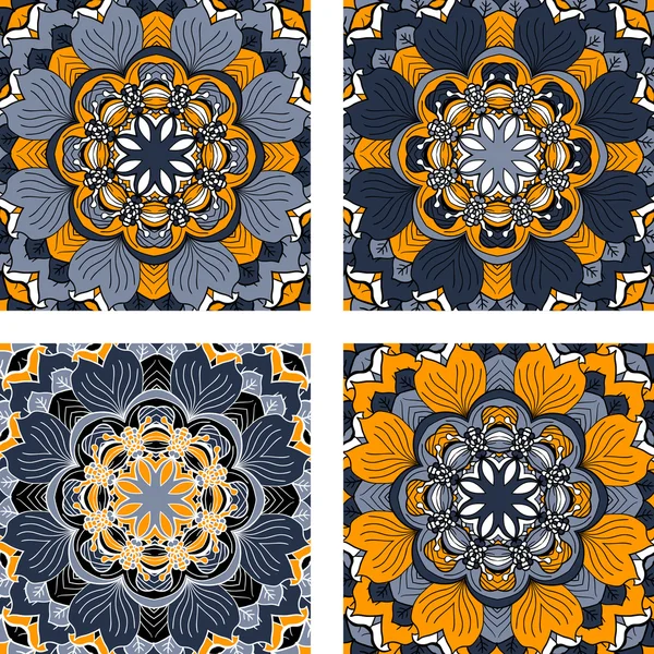 Conjunto de cuatro patrones florales circulares abstractos — Archivo Imágenes Vectoriales