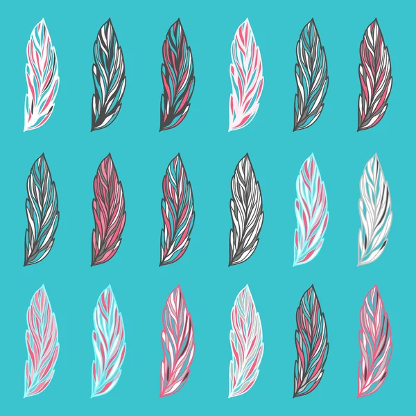 Красочные нарисованные вручную фантастические перья — стоковый вектор