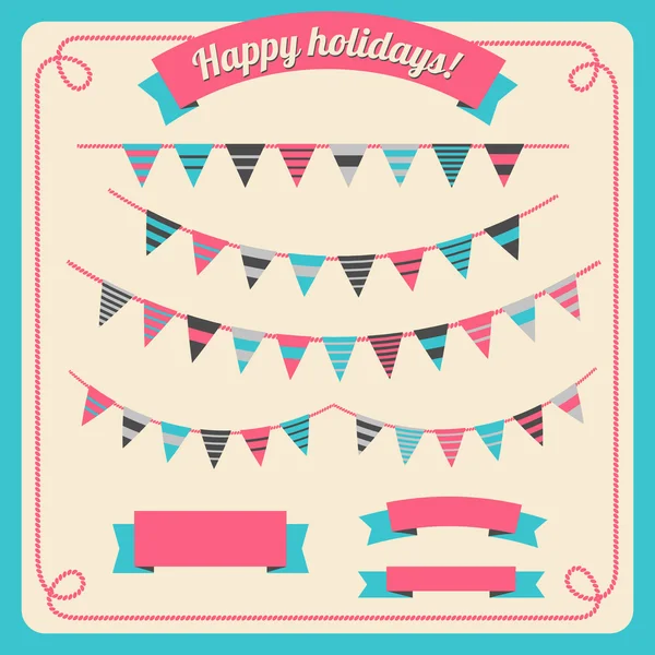 Set of bunting and garland, with banners — Stock Vector