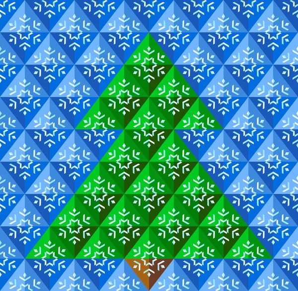 Árbol de Navidad geométrico, fondo de copo de nieve — Archivo Imágenes Vectoriales