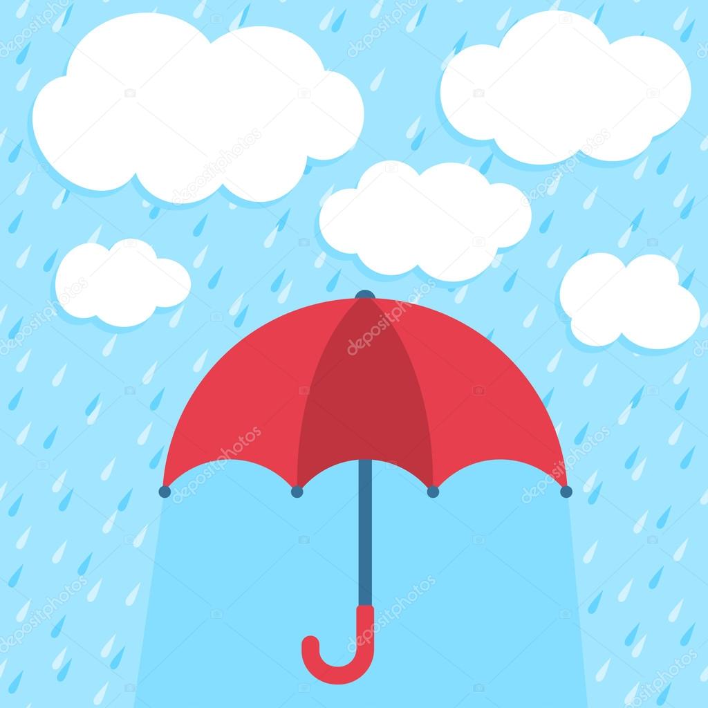 Vector illustration with umbrella and clouds