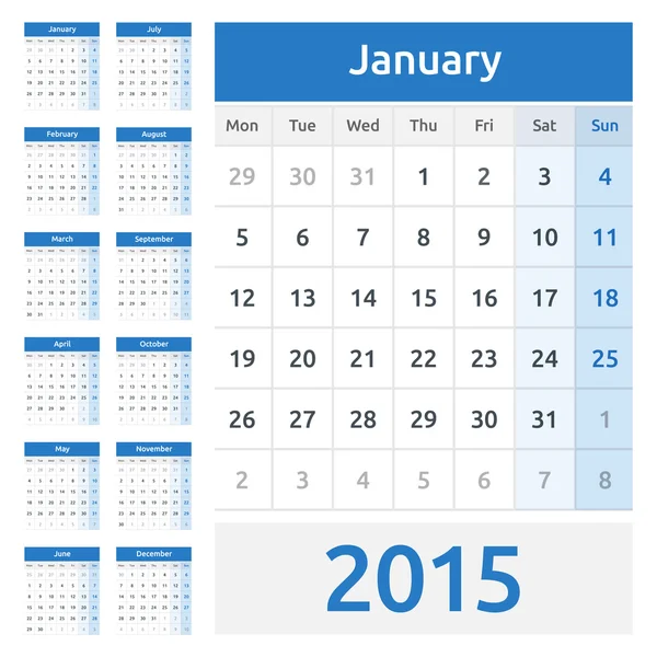 Simple european 2015 year vector calendar — Stock Vector