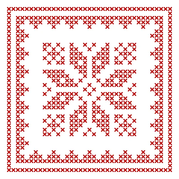 Skandinavisches Strickmuster Traditionelles Biscornu Design Geometrisches Redwork Ornament Für Stickereien — Stockvektor