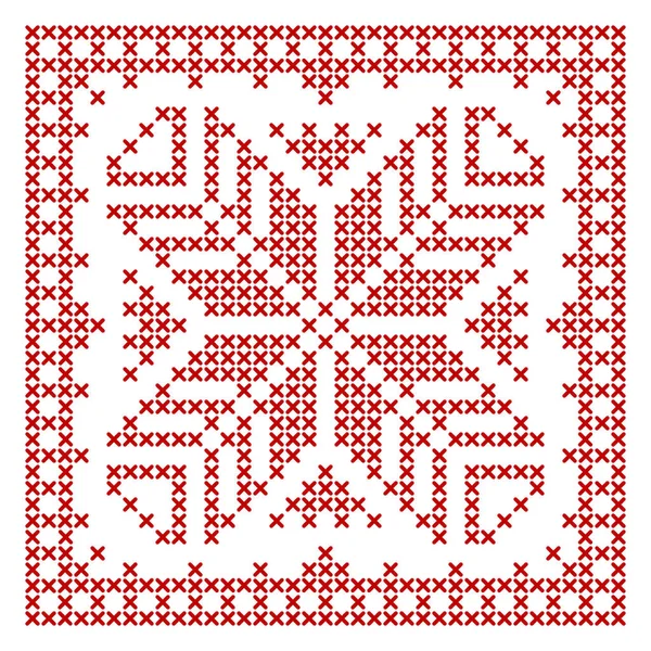 Patrón Punto Escandinavo Diseño Tradicional Biscornu Ornamento Geométrico Redwork Para — Vector de stock