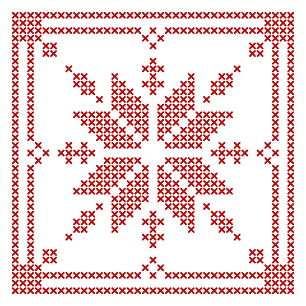 Scandinavische Breipatronen Traditioneel Biscornu Design Geometrisch Roodwerk Ornament Voor Borduurwerk — Stockvector