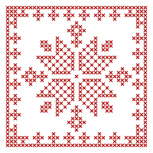 Skandynawski Wzór Drutach Tradycyjny Projekt Biscornu Geometryczna Ornament Redwork Haftu — Wektor stockowy