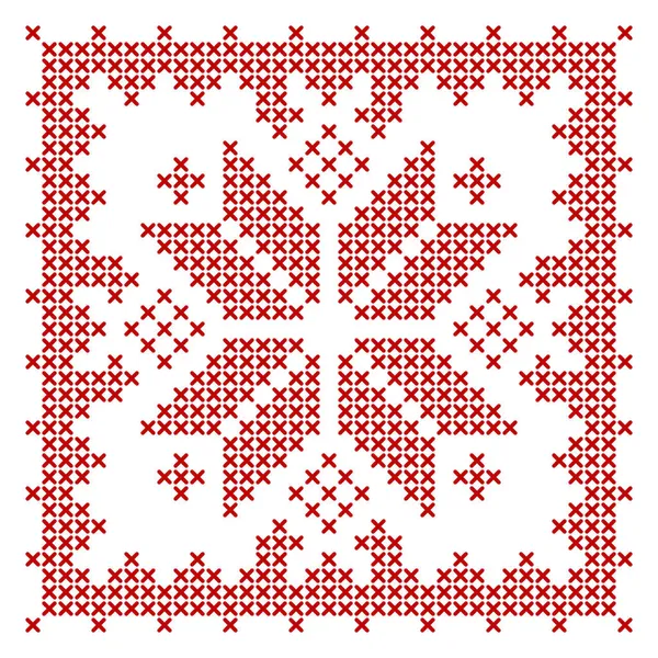 Scandinavian Knitting Pattern Traditional Biscornu Design Geometric Redwork Ornament Embroidery — Stock Vector
