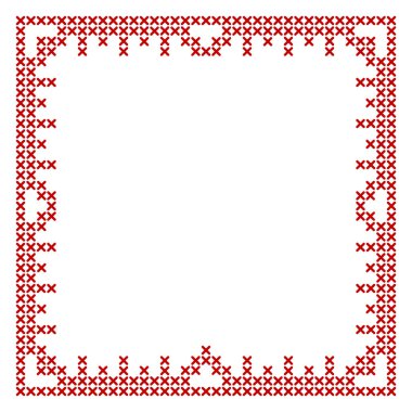Çapraz dikiş, kare çerçeve deseni, Noel afişi tasarımı için mükemmel. Peçete nakış deseni için geometrik kırmızı işleme süsü. Vektör illüstrasyonu