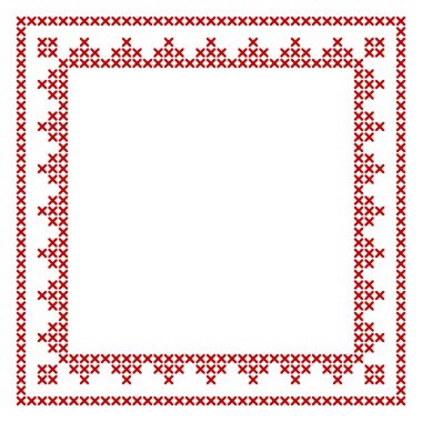 Çapraz dikiş, kare çerçeve deseni, Noel afişi tasarımı için mükemmel. Peçete nakış deseni için geometrik kırmızı işleme süsü. Vektör illüstrasyonu