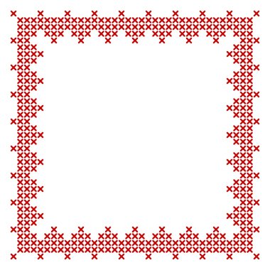 Çapraz dikiş, kare çerçeve deseni, Noel afişi tasarımı için mükemmel. Peçete nakış deseni için geometrik kırmızı işleme süsü. Vektör illüstrasyonu