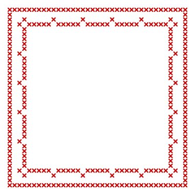 Çapraz dikiş, kare çerçeve deseni, Noel afişi tasarımı için mükemmel. Peçete nakış deseni için geometrik kırmızı işleme süsü. Vektör illüstrasyonu