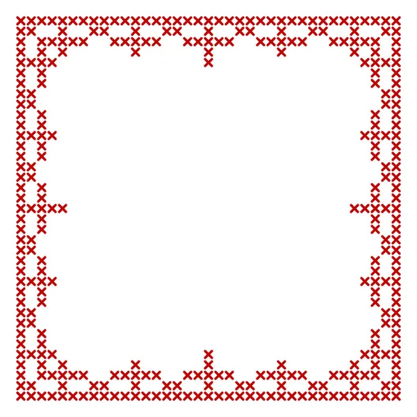 Çapraz dikiş, kare çerçeve deseni, Noel afişi tasarımı için mükemmel. Peçete nakış deseni için geometrik kırmızı işleme süsü. Vektör illüstrasyonu