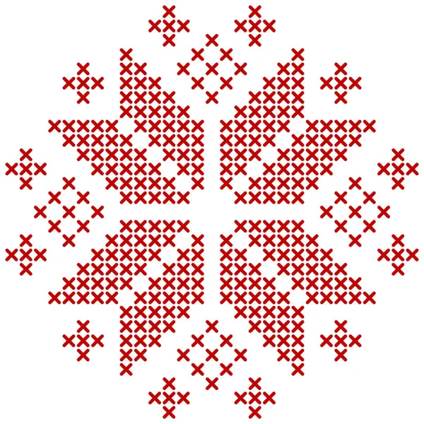 Scandinavian Knitting Pattern Geometric Redwork Ornament Snowflake Star Embroidery Perfect — Stock Vector