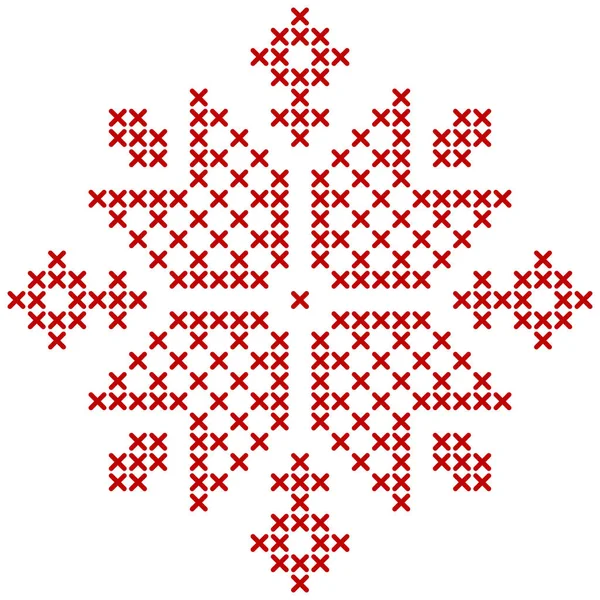 斯堪的纳维亚针织图案 雪片星绣用几何红工饰品 完美的圣诞十字绣设计 矢量说明 — 图库矢量图片