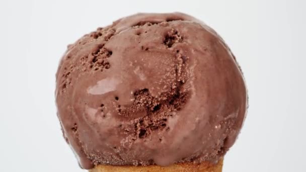 Melting Chocolate Ice Cream Cone Flows Slowly Ice Cream Has — стоковое видео
