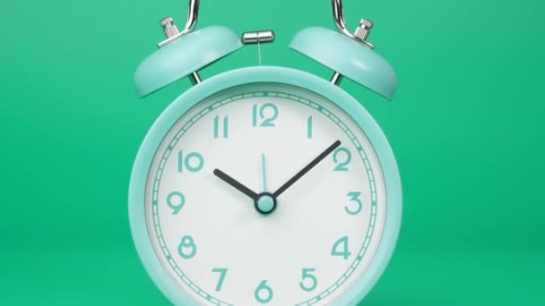 Blue Alarm Clock Shows Running Time Movement Hands Clock Passed — Vídeo de Stock