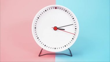 Time lapse, White clock shows the running of time. The movement of the hands of the clock passed quickly. On the two tone background.