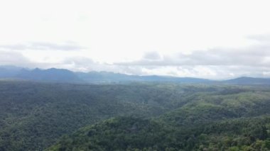 Hareket eden kamera dağları doğal yeşil ormanlarla doludur. Parlak gökyüzü ile bereketli ve yemyeşil ormanlar.