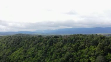 Üst manzara dağları doğal yeşil ormanlarla doludur. Parlak gökyüzü ile bereketli ve yemyeşil ormanlar.