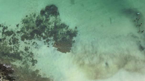俯瞰清澈的海水可以看到海底的景色 炎热的天气里 风儿轻轻吹着 — 图库视频影像
