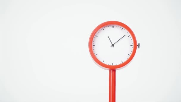 Modern Orange Clock Showing Passage Time Fast Clockwise Rotation White — Stock Video
