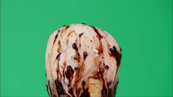 Time Lapse Melting Vanilla Chocolate Chip Ice Cream Cone Ice — Stock Video