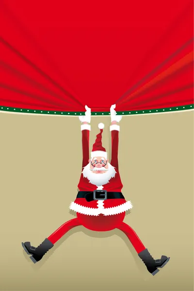 Santa Claus hanging from a poster — Stock Vector