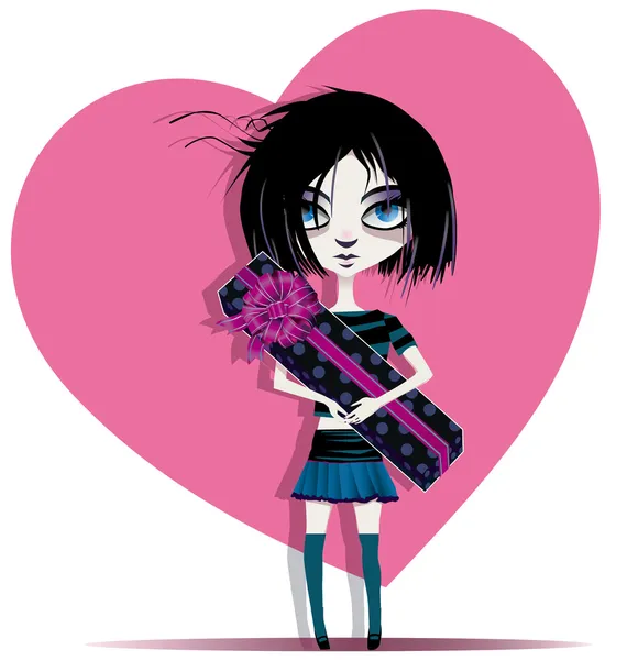 Chica emo y regalo — Vector de stock