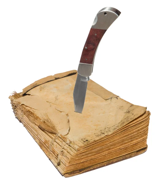 Stará kniha s nožem — Stock fotografie
