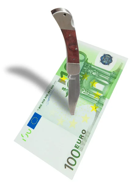 Euro and knife — Stock Photo, Image