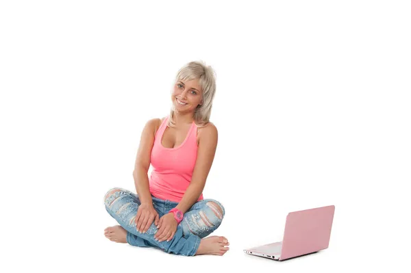 Girl with laptop — Stock Photo, Image