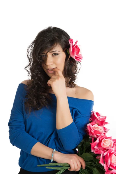 Brunette with a bouquet — Stock Photo, Image