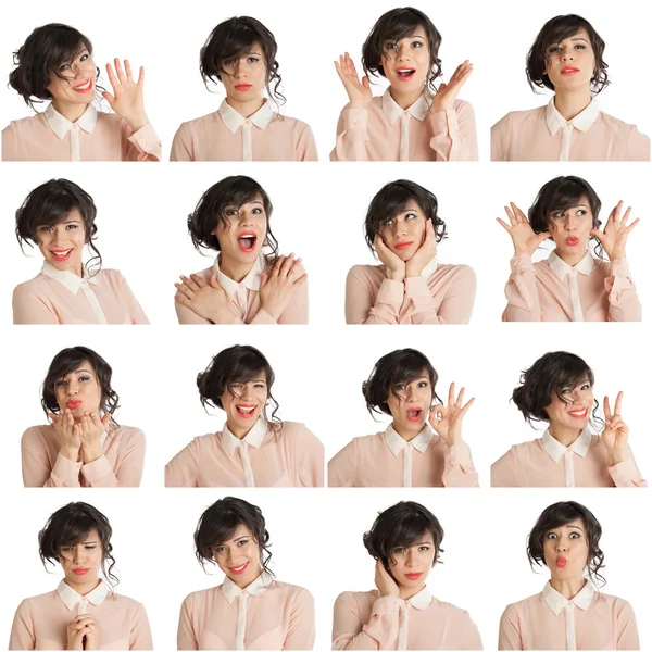 Collage av kvinnan olika ansiktsuttryck Royaltyfria Stockfoton