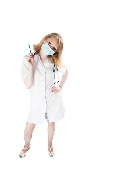 Pensive doctor with phonendoscope — Stock Photo, Image