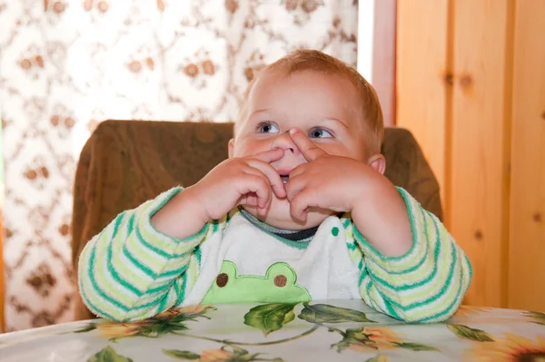 Little boy picking his nose — Stock Photo, Image