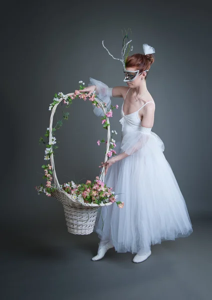 Ballerina on a grey background — Stock Photo, Image